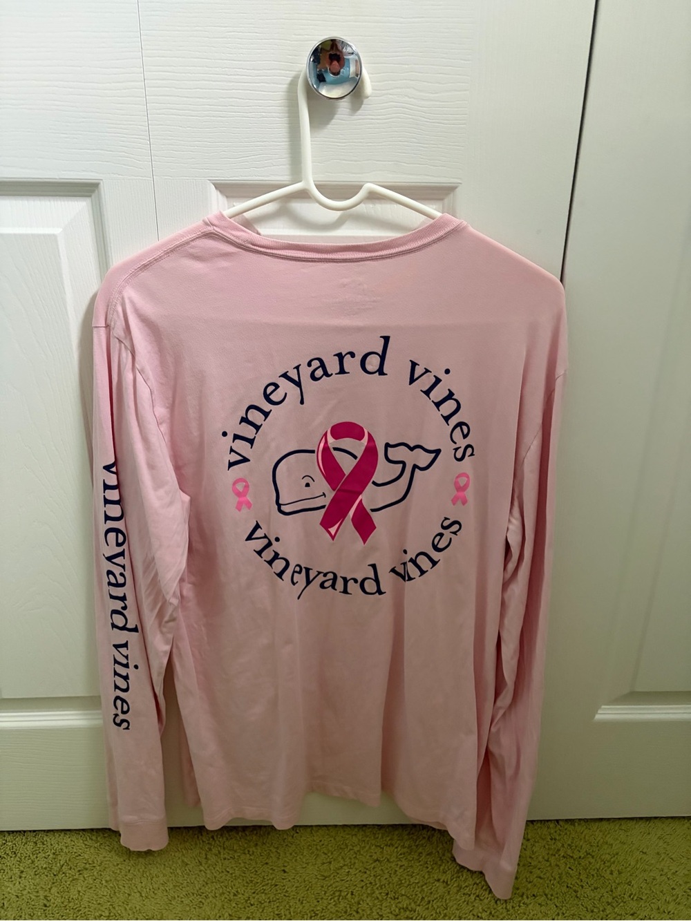 Vineyard Vines Pink Long-Sleeve Tee with Whale and Ribbon